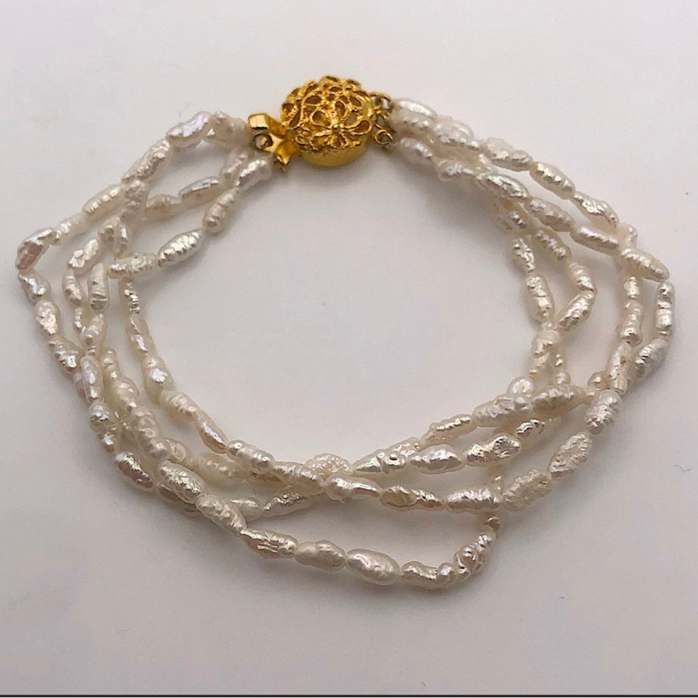 Vintage biwa pearl three-strand bracelet, 8”